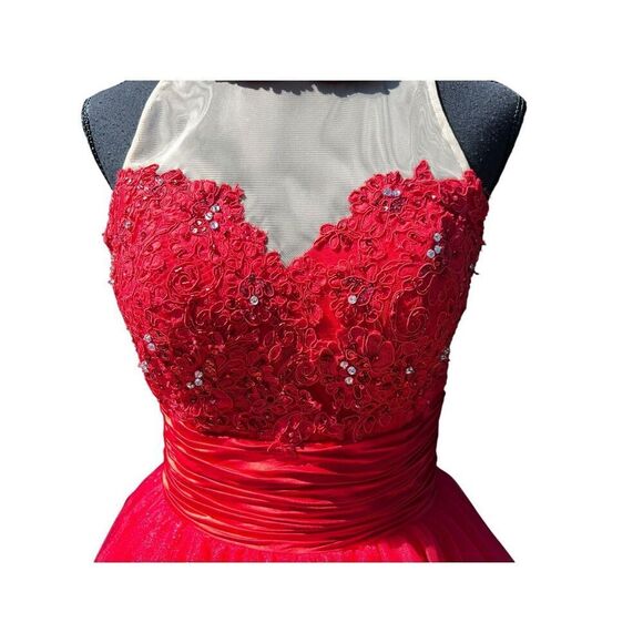 Sherri Hill 21227 red homecoming prom wedding rhinestone tutu sequence dress ￼ - Picture 6 of 14
